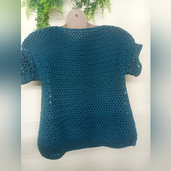 Teal Crochet Short Sleeve Top - Picture 5 of 11